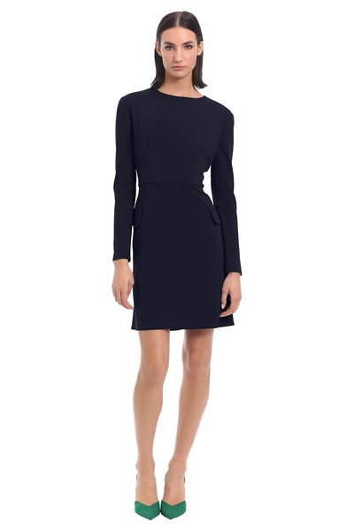 Donna Morgan Women's Long Sleeve Sheath Dress with Flap Pockets at Side HIPS