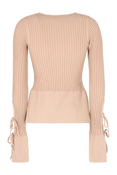 Andreādamo Long Sleeve Crop TopRibbed Knit Top