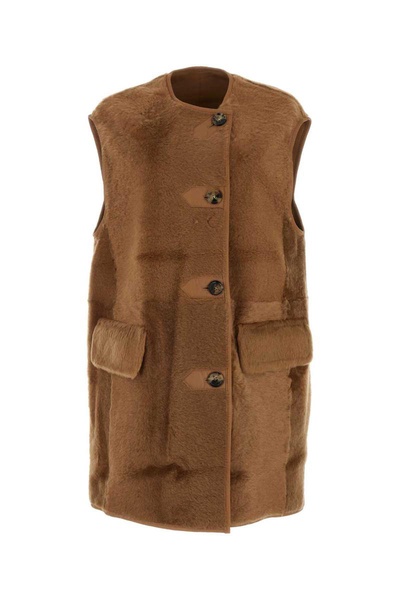 Max Mara Women Caramel Shearling Effige Sleeveless Coat