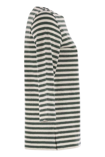 Majestic Filatures Striped Linen Boat Neck T-Shirt