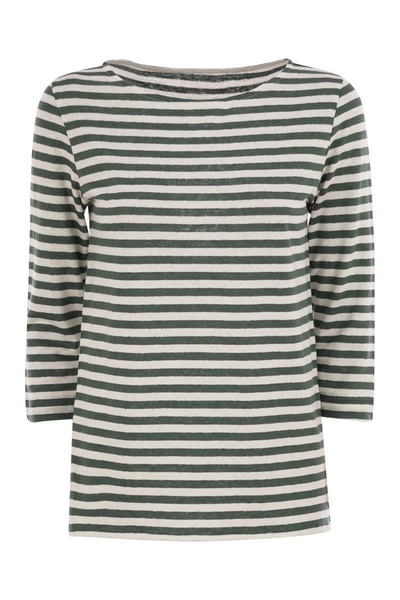 Majestic Filatures Striped Linen Boat Neck T-Shirt