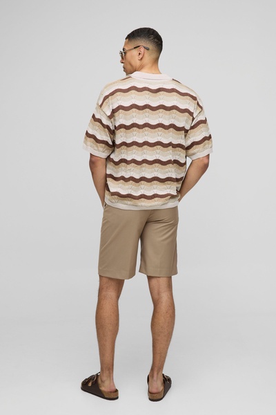 Oversized Boxy Crochet Look Stripe Knitted Polo