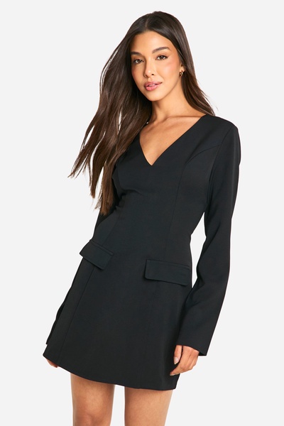 V Neck Long Sleeve Tailored Mini Dress