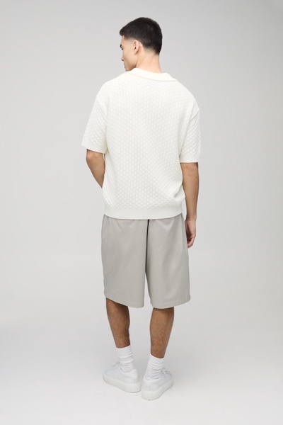 Oversized Boxy Revere Collar Basket Knitted Polo