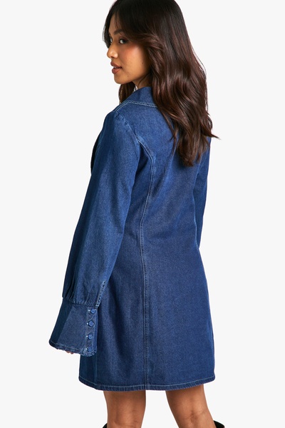 Petite Collar Detail Denim Shift Dress