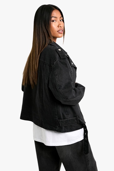 Belted Denim Moto Jacket