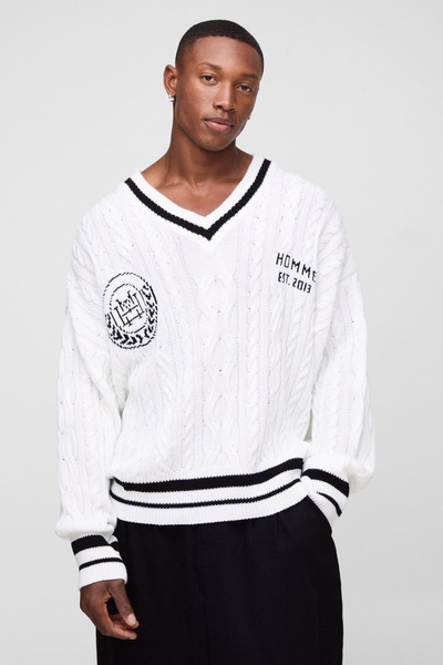Oversized V Neck Varsity Sweater