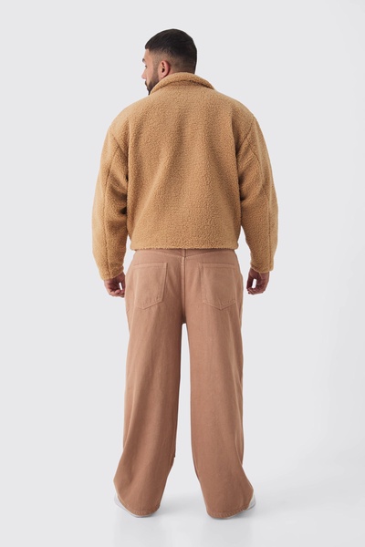 Plus Borg Harrington Jacket In Tan
