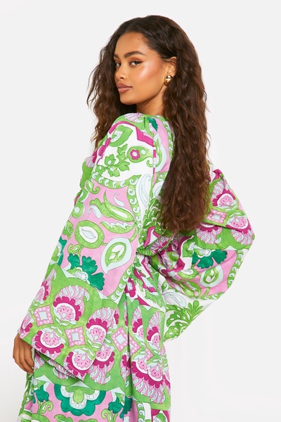Mixed Print Twist Front Crop