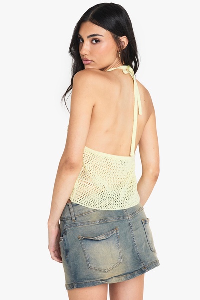 Crochet Flower Detail Floaty Knitted Top