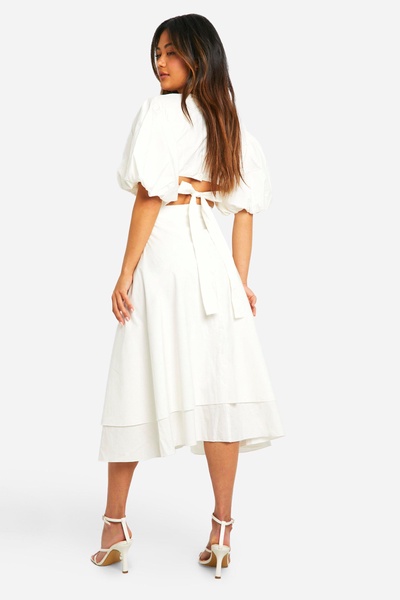 Textured Puff Sleeve Midi Dress