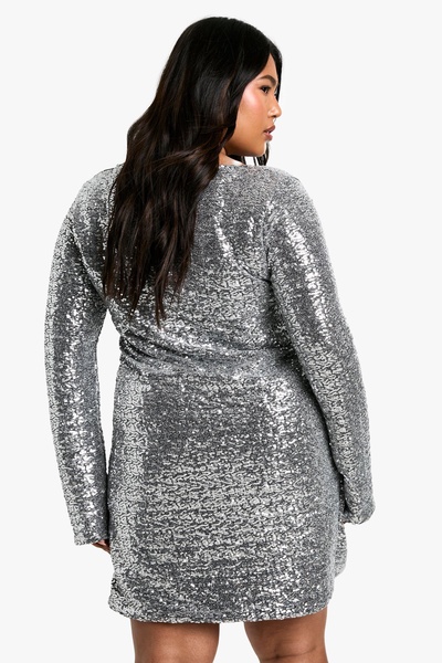 Plus Sequin Long Sleeve Shift Dress