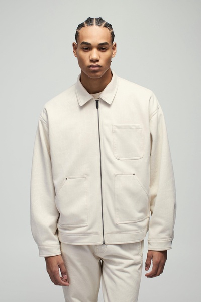 Oversized Croc Faux Suede Collared Carpenter Worker Jacket