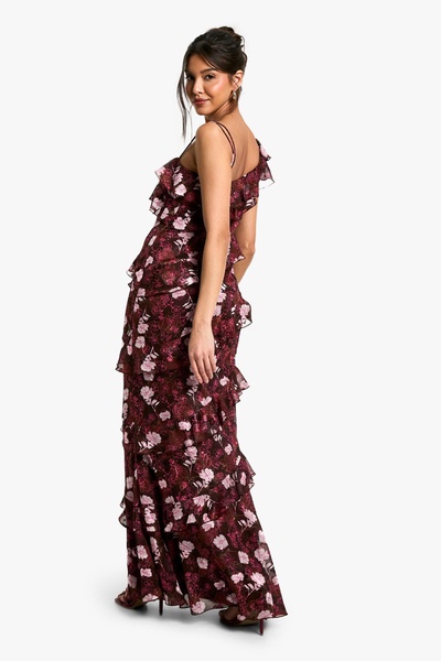 Floral One Shoulder Ruffle Maxi Dress