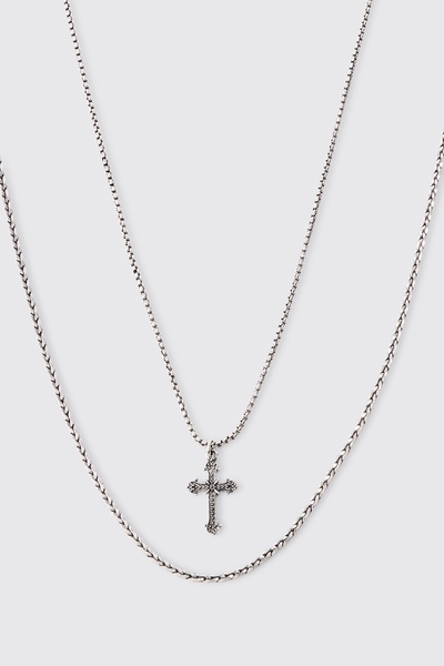 2 Pack Cross Pendant Necklace In Silver