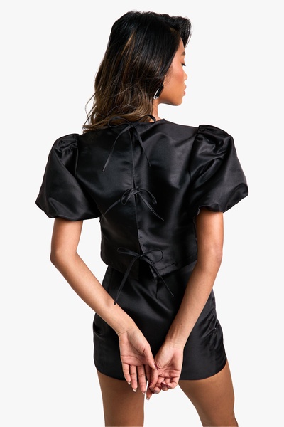 Taffeta Tie Back Puff Sleeve Top 