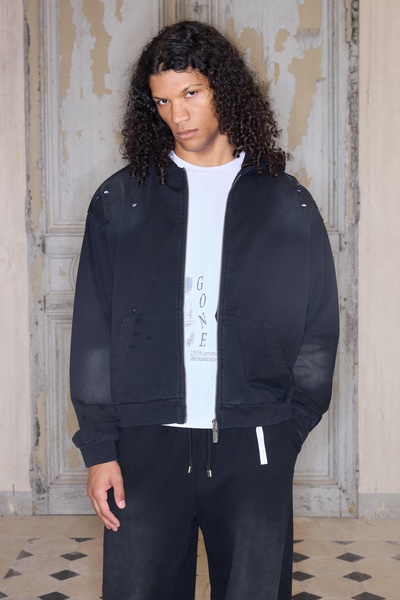 Premium Oversized Boxy Washed Zip Through Hoodie In Black