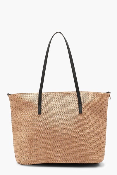 Straw Pu Handle Beach Bag