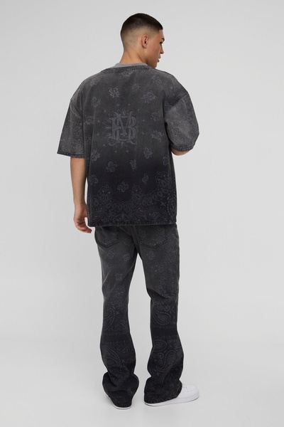 Slim Flared Bandana Laser Print Jeans