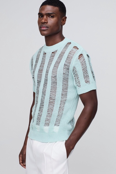 Regular Fit Ladder Stitch Knitted T-Shirt
