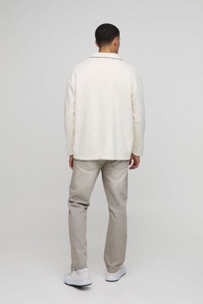 Oversized Boxy Revere Blanket Stitch Polo Sweatshirt