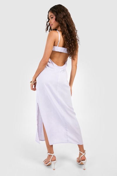 Linen Look Strap Detail Maxi Dress