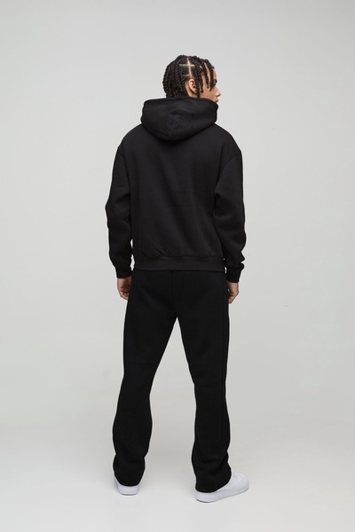 Oversized Boxy Zip Through Embroidered Gothic Cross Hoodie