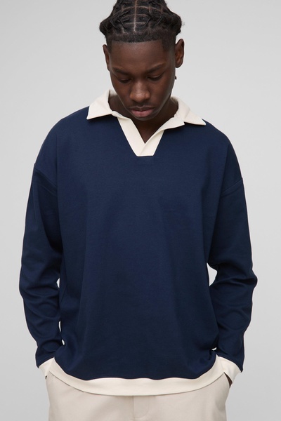 Regular Fit Contrast Interlock Revere Rugby Polo