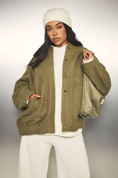 Plus Oversized Wool Bomber Jacket