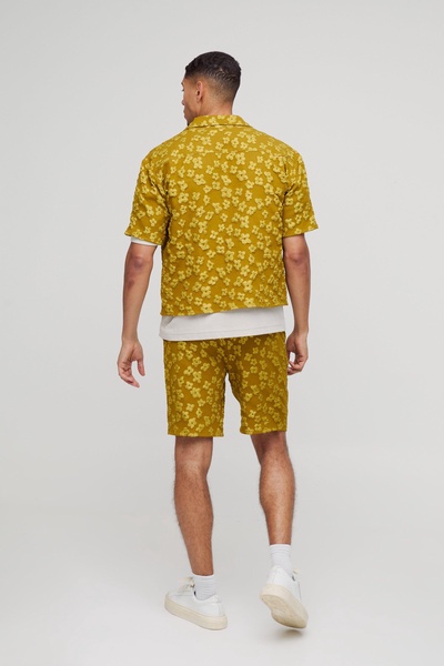Oversized Boxy Jacquard Floral Shirt & Short Set