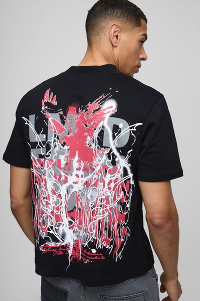 Boxy Large Scale Gothic Print T-shirt