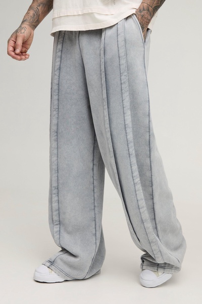 Tall Heavy Weight Extreme Wide Leg Seam Detail Acid Wash Sweatpants