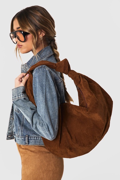Faux Suede Knot Detail Shoulder Bag 