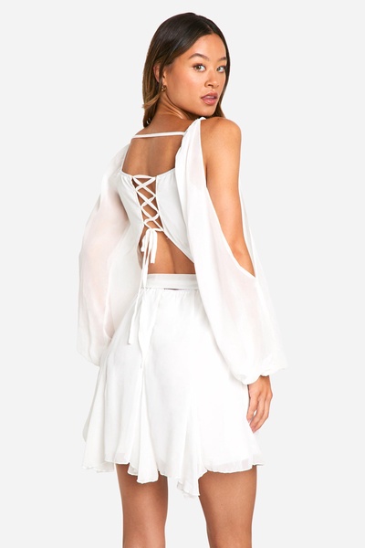 Tall Godet Hem Lace Up Chiffon Skater Dress