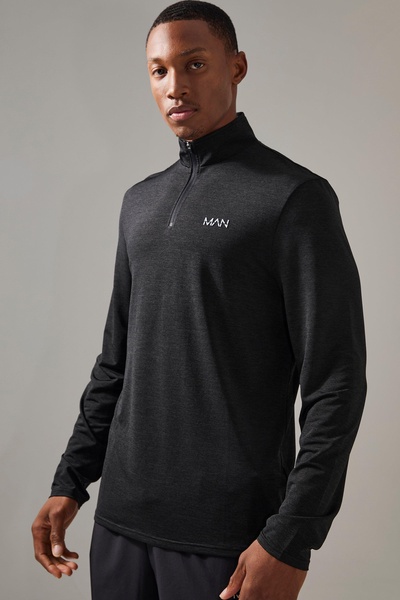 Man Active Breathable Regular Fit Marl 1/4 Zip Top