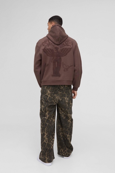 Baggy Relaxed Fit Textured Leopard Pants