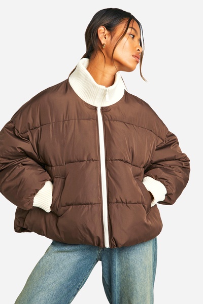 Contrast Rib Puffer Jacket