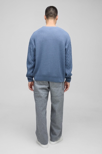 Boxy Fit Cable Knit Crew Neck Sweater