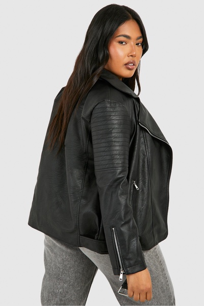 Plus Belted Faux Leather Pu Moto Jacket
