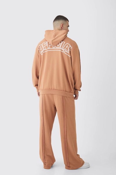 Tall Oversized Zip Applique Raw Seam & Wide Fit Sweatpants Tracksuit