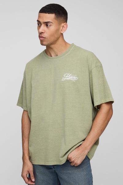 Oversized Washed Homme Script Printed T-Shirt