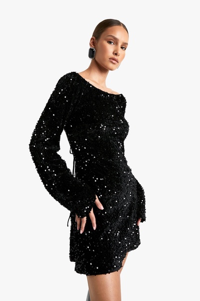 Velvet Sequin Tie Back Shift Dress