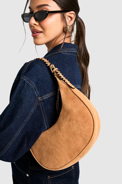 Whipstitch Faux Suede Shoulder Bag 
