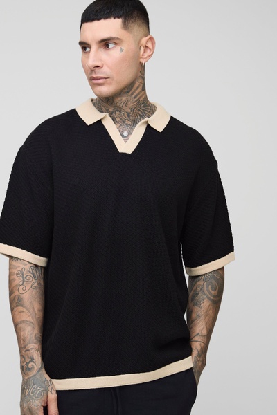 Tall Contrast Knit Oversized Rugby Polo