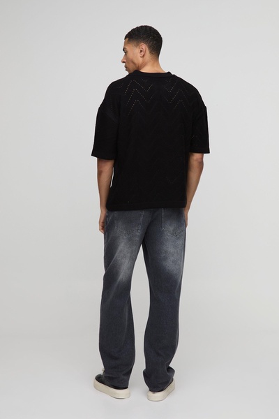 Oversized Boxy V Neck Geometric Knitted Polo