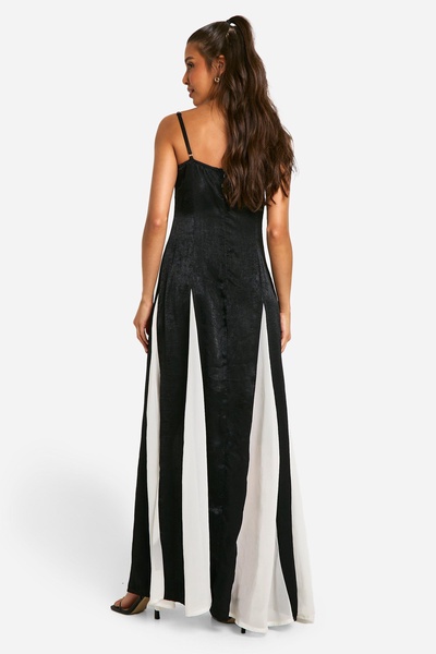 Satin Contrast Godet Maxi Dress