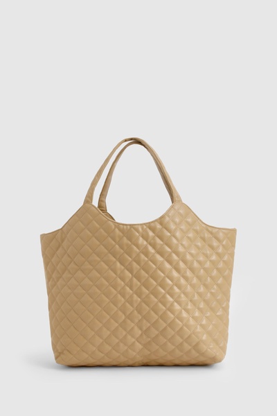 Quilted Faux Leather Shopper Tote Bag