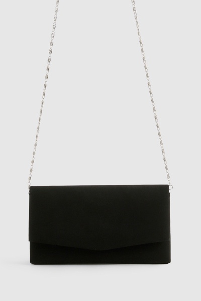 Structured Suedette Clutch Bag & Chain