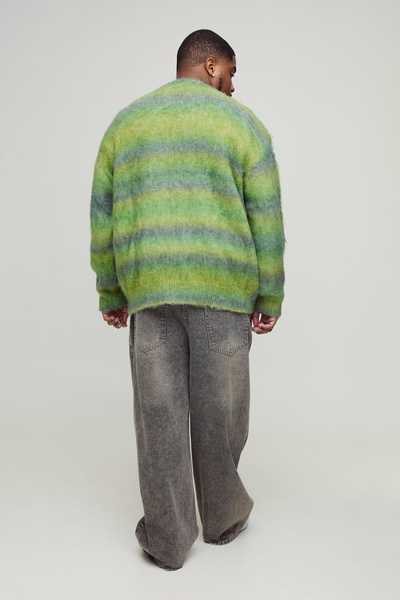 Plus Boxy Fit Knitted Brushed Stripe Cardigan