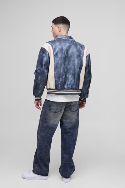 Boxy Man Badge Crinkle PU Varsity Jacket